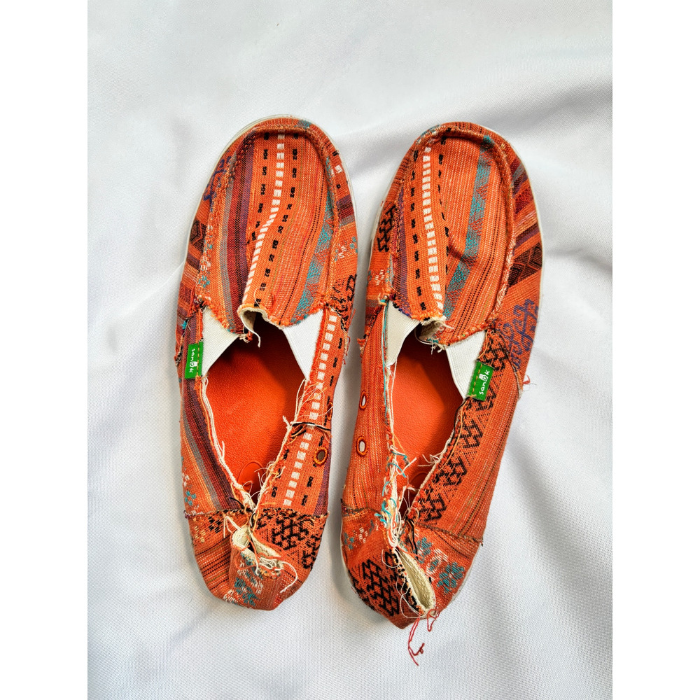 Sanuk Cabrio Poncho Slip On Shoes Orange Tribal Print Loafers Women 8